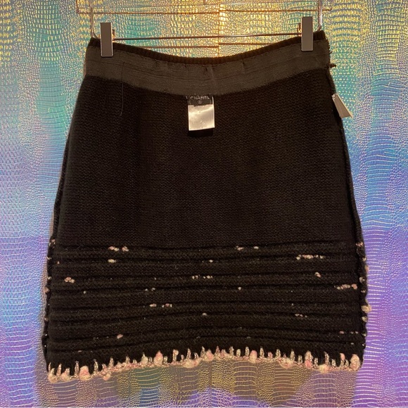 💕 CHANEL cashmere wool 2006 tweed mini skirt Fall 06A rare bouclé black pink - Picture 5 of 16
